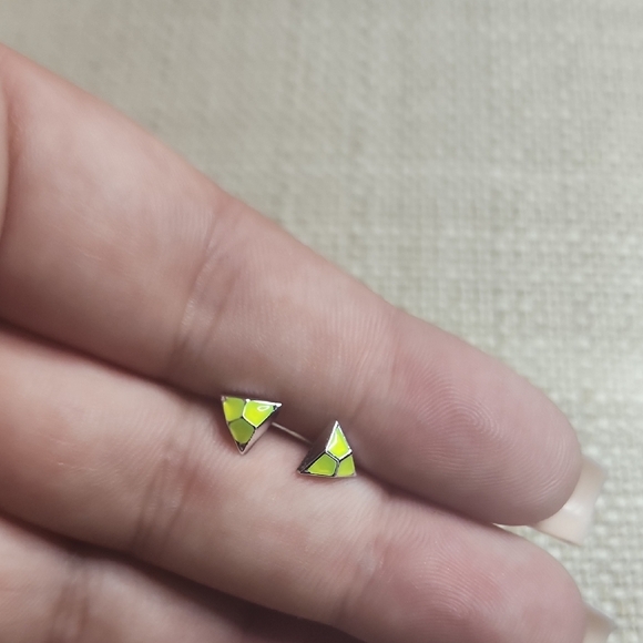 Silver and Yellow Triangle Stud Earrings - Picture 1 of 2